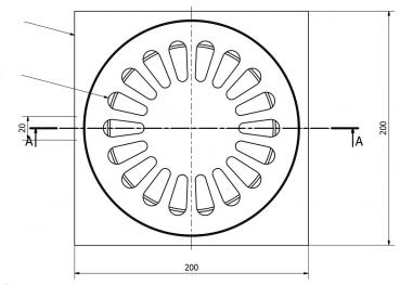 Hofablauf Edelstahl 200 x 200 mm Abgang senkrecht an 110er KG Rohr